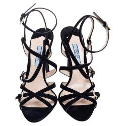 Prada Black Suede Strappy Open Toe Sandals Size 38