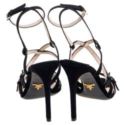 Prada Black Suede Strappy Open Toe Sandals Size 38