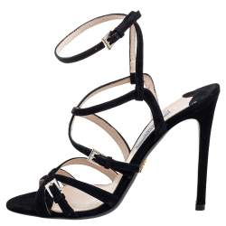 Prada Black Suede Strappy Open Toe Sandals Size 38