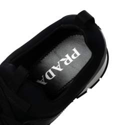 Pre Owned Prada Black Fabric And Leather Lace Up Sneakers Size 39