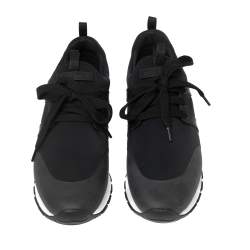 Pre Owned Prada Black Fabric And Leather Lace Up Sneakers Size 39