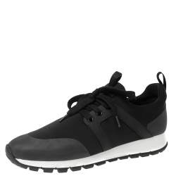 Pre Owned Prada Black Fabric And Leather Lace Up Sneakers Size 39