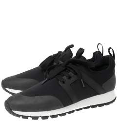 Pre Owned Prada Black Fabric And Leather Lace Up Sneakers Size 39