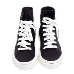 Pre Owned Prada Black Canvas Cassetta High Top Sneakers Size 38