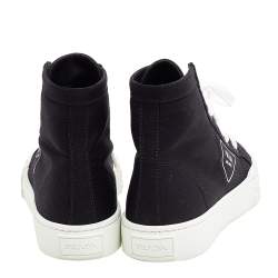 Pre Owned Prada Black Canvas Cassetta High Top Sneakers Size 38