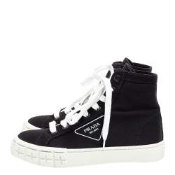 Pre Owned Prada Black Canvas Cassetta High Top Sneakers Size 38