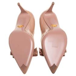 Pre Owned Prada Beige Patent Leather Bow Pointed Toe Pumps Size 37
