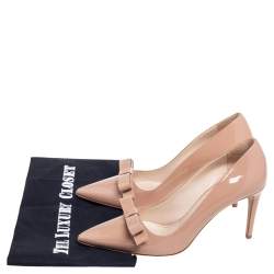 Pre Owned Prada Beige Patent Leather Bow Pointed Toe Pumps Size 37