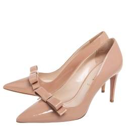 Pre Owned Prada Beige Patent Leather Bow Pointed Toe Pumps Size 37