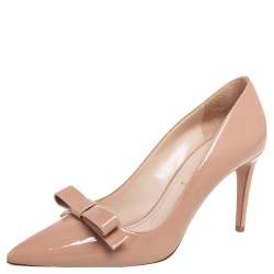 Pre Owned Prada Beige Patent Leather Bow Pointed Toe Pumps Size 37