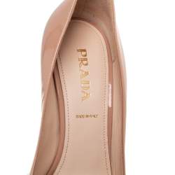 Pre Owned Prada Beige Patent Leather Bow Pointed Toe Pumps Size 37
