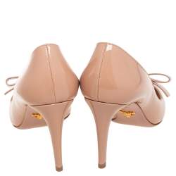 Pre Owned Prada Beige Patent Leather Bow Pointed Toe Pumps Size 37