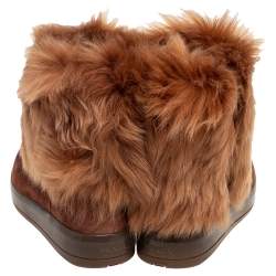 Pre Owned Prada Sport Brown Suede and Fur Zip Mid Calf Boots Size 39.5 