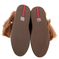 Pre Owned Prada Sport Brown Suede and Fur Zip Mid Calf Boots Size 39.5 