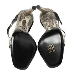 Pre Owned Prada Beige/Brown Lizard Embossed Leather Ankle-Strap Sandals Size 39