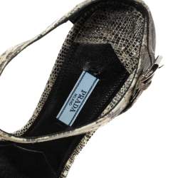 Pre Owned Prada Beige/Brown Lizard Embossed Leather Ankle-Strap Sandals Size 39
