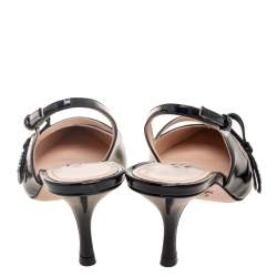 Pre Owned Prada Black Vernice Saffiano Leather Bow Pointed-Toe Slingback Pumps Size 40