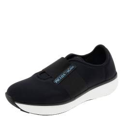 Pre Owned Prada Black Neoprene Slip-On Sneakers Size 39.5