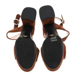 Pre Owned Prada Brown Suede Platform Ankle Strap Sandals Size 37