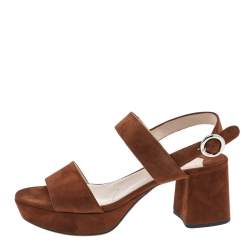 Pre Owned Prada Brown Suede Platform Ankle Strap Sandals Size 37