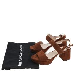 Pre Owned Prada Brown Suede Platform Ankle Strap Sandals Size 37