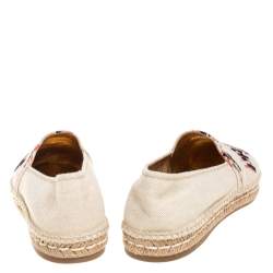 Pre Owned Prada Beige Logo Embroidered Canvas Flat Espadrilles Size 39.5