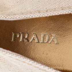 Pre Owned Prada Beige Logo Embroidered Canvas Flat Espadrilles Size 39.5