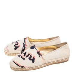 Pre Owned Prada Beige Logo Embroidered Canvas Flat Espadrilles Size 39.5