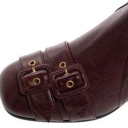 Pre Owned Prada Burgundy Leather Buckle Embellished Over The Knee Boots Size 38