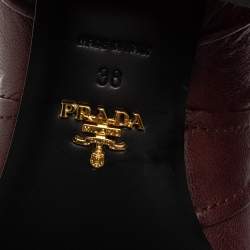 Pre Owned Prada Burgundy Leather Buckle Embellished Over The Knee Boots Size 38