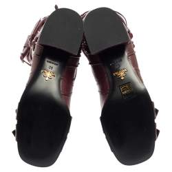Pre Owned Prada Burgundy Leather Buckle Embellished Over The Knee Boots Size 38