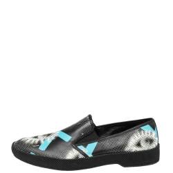 Pre Owned Prada Black/White Leather Slip On Sneakers Size 38