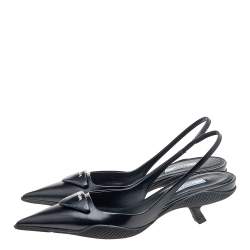 Pre Owned Prada Black Leather Logo Embellished Slingback Sandals Size 38