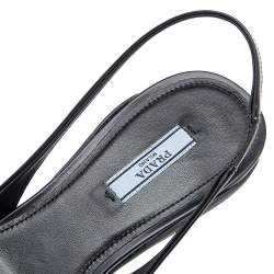 Pre Owned Prada Black Leather Logo Embellished Slingback Sandals Size 38