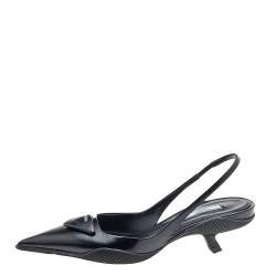 Pre Owned Prada Black Leather Logo Embellished Slingback Sandals Size 38