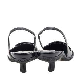 Pre Owned Prada Black Leather Logo Embellished Slingback Sandals Size 38