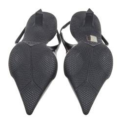 Pre Owned Prada Black Leather Logo Embellished Slingback Sandals Size 38