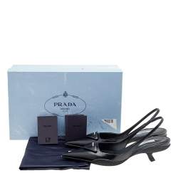 Pre Owned Prada Black Leather Logo Embellished Slingback Sandals Size 38