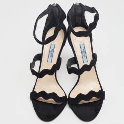 Pre Owned Prada Black Suede Scalloped Open Toe Sandals Size 38