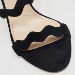 Pre Owned Prada Black Suede Scalloped Open Toe Sandals Size 38