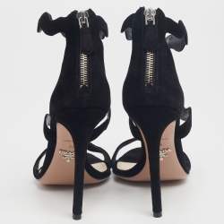 Pre Owned Prada Black Suede Scalloped Open Toe Sandals Size 38
