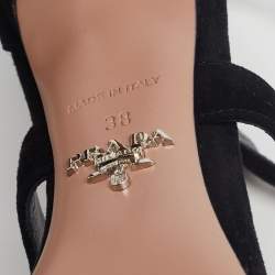 Pre Owned Prada Black Suede Scalloped Open Toe Sandals Size 38
