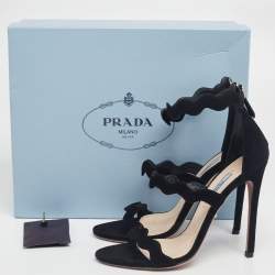 Pre Owned Prada Black Suede Scalloped Open Toe Sandals Size 38
