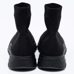Pre Owned Prada Black Knit Fabric Logo Sock Runner High Top Sneakers Size 38