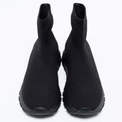 Pre Owned Prada Black Knit Fabric Logo Sock Runner High Top Sneakers Size 38