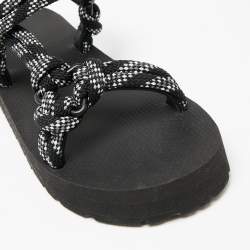 Pre Owned Prada Black/White Leather And Rope Donna Nastro Platform Sandals Size 39