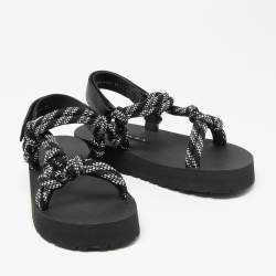 Pre Owned Prada Black/White Leather And Rope Donna Nastro Platform Sandals Size 39