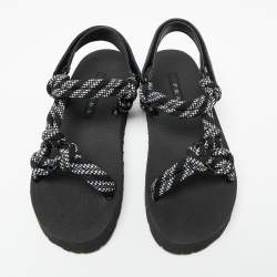 Pre Owned Prada Black/White Leather And Rope Donna Nastro Platform Sandals Size 39