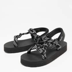 Pre Owned Prada Black/White Leather And Rope Donna Nastro Platform Sandals Size 39