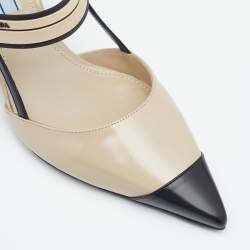 Pre Owned Prada Beige/Black Leather Slingback 65 Kitten Heel Pumps Size 37